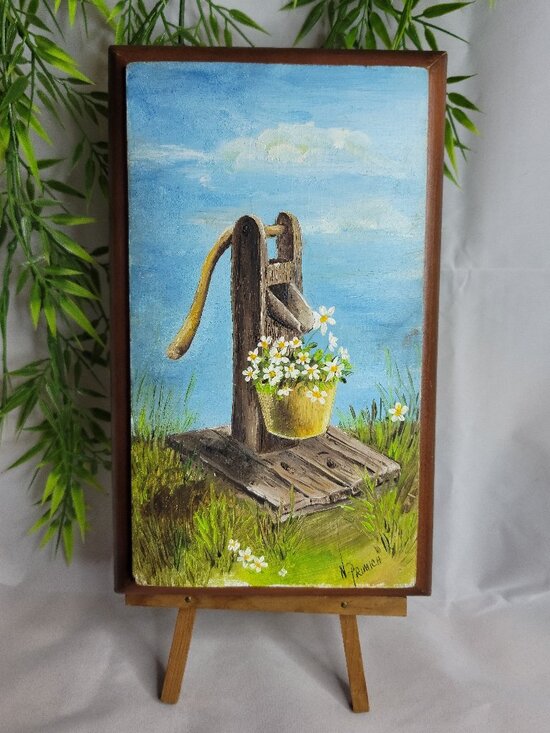 Handmade Other - Vintage Hand Painted Handmade Springtime Daisy Flowers Painting with Stand